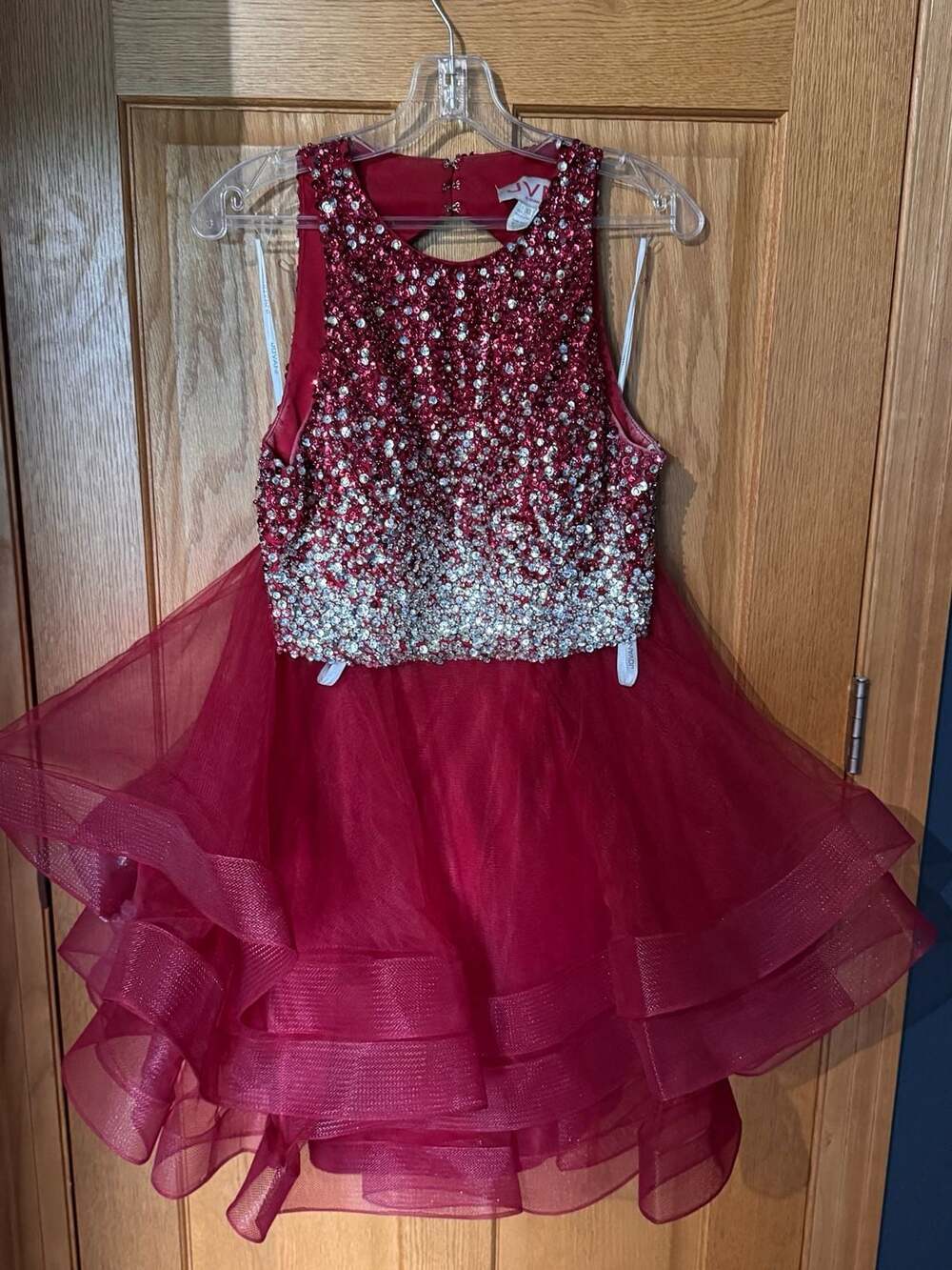 Jovani Two Piece Homecoming Dress Size 10 Burgundy Sequin Tulle